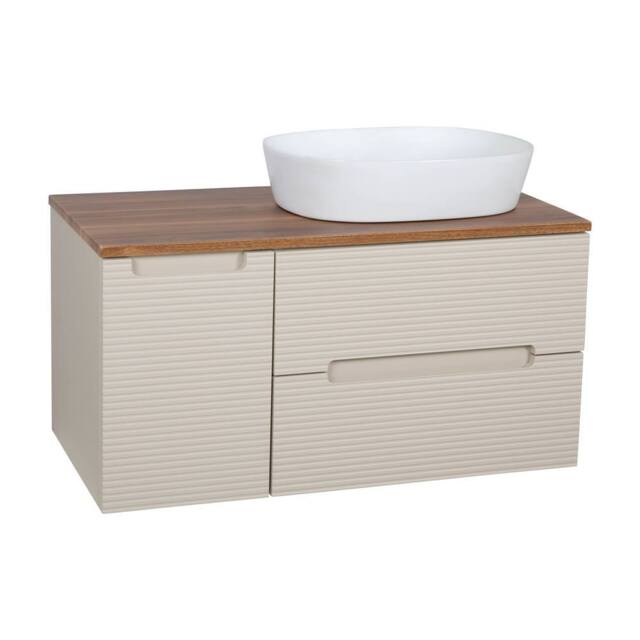 Bathroom Kingdom Monza Oatmeal & Walnut Fluted Wall Hung Vanity Basin 900mm - image 1