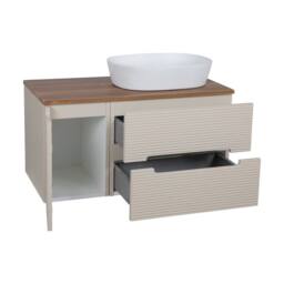 Bathroom Kingdom Monza Oatmeal & Walnut Fluted Wall Hung Vanity Basin 900mm - thumbnail 2