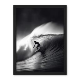 "Artery8 Wall Art Print Surfer Riding a Big Wave Black & White Photo Large Framed Wall Décor Art - Size: W18"" x H24""" - thumbnail 1
