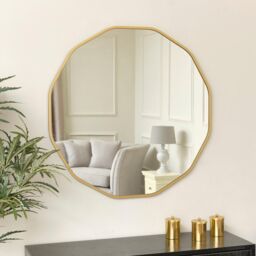 Melody Maison Large Round Gold Scalloped Wall Mirror 90cm X 90cm - Size: 90 cm X 90 cm - thumbnail 2