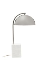 Orsina Table Lamp With Chrome Dome Shade, Modern Chrome Stem Accent Light, Grey Marble Square Base Table Lamp