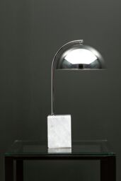 Orsina Table Lamp With Chrome Dome Shade, Modern Chrome Stem Accent Light, Grey Marble Square Base Table Lamp - thumbnail 2