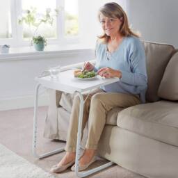 Coopers of Stortford Fold Away Adjustable Table, White, with Angled Top & Lipped Edge in White - thumbnail 1