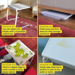 Coopers of Stortford Fold Away Adjustable Table, White, with Angled Top & Lipped Edge in White - thumbnail 3