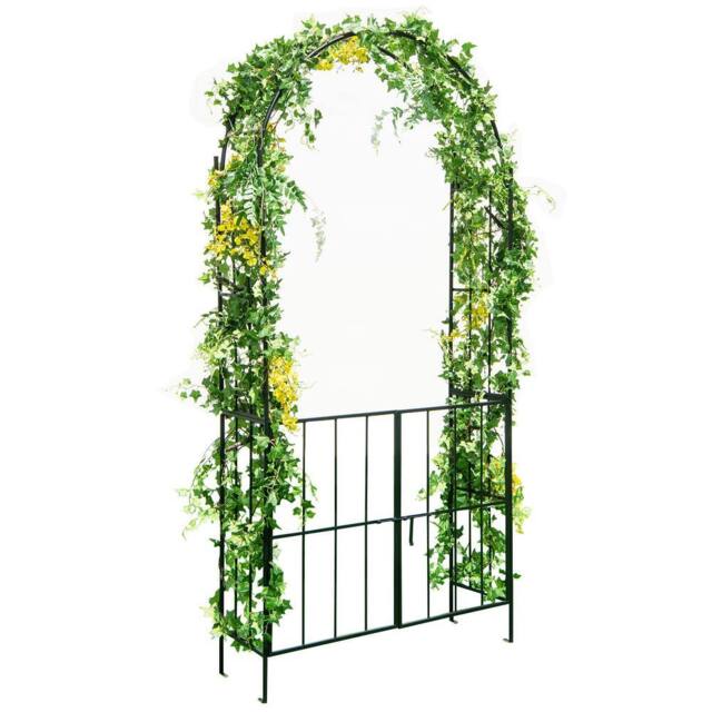 Costway 2.3M Tall Garden Arch Arbor Trellis w/ Gate Heavy-Duty Metal Arbour Archway in Black - image 1