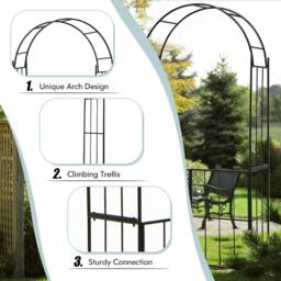 Costway 2.3M Tall Garden Arch Arbor Trellis w/ Gate Heavy-Duty Metal Arbour Archway in Black - thumbnail 4