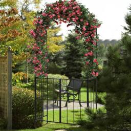 Costway 2.3M Tall Garden Arch Arbor Trellis w/ Gate Heavy-Duty Metal Arbour Archway in Black - thumbnail 2