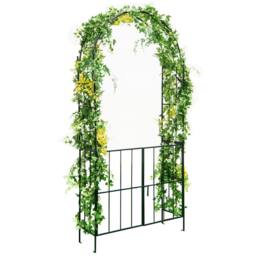 Costway 2.3M Tall Garden Arch Arbor Trellis w/ Gate Heavy-Duty Metal Arbour Archway in Black - thumbnail 1