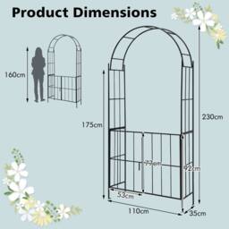 Costway 2.3M Tall Garden Arch Arbor Trellis w/ Gate Heavy-Duty Metal Arbour Archway in Black - thumbnail 5