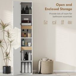 Havendro Slim Bathroom Storage Cabinet, Tall Bathroom Cabinet with 2 Doors in White - thumbnail 4
