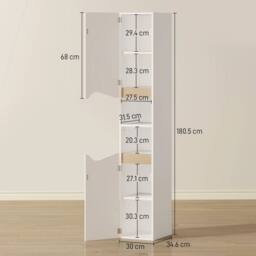 Havendro Slim Bathroom Storage Cabinet, Tall Bathroom Cabinet with 2 Doors in White - thumbnail 2