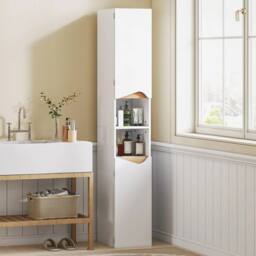 Havendro Slim Bathroom Storage Cabinet, Tall Bathroom Cabinet with 2 Doors in White - thumbnail 3