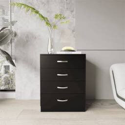Nordara White Modern Tall Wide 4 Drawer Chest Bedroom Storage Cabinet in Black - thumbnail 1