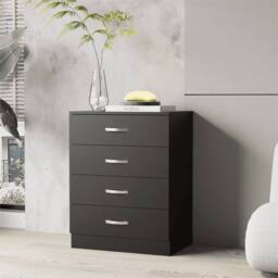 Nordara White Modern Tall Wide 4 Drawer Chest Bedroom Storage Cabinet in Black - thumbnail 4