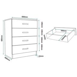 Nordara White Modern Tall Wide 4 Drawer Chest Bedroom Storage Cabinet in Black - thumbnail 2
