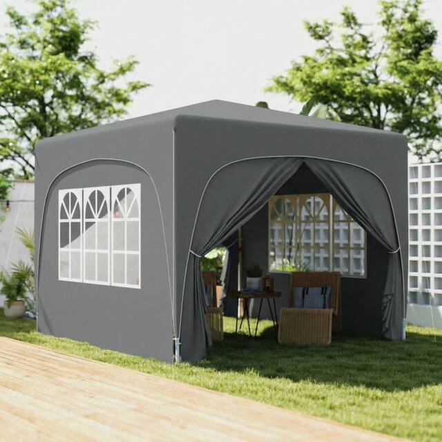 OUTSUNNY 3 x 3(m) UPF50+ Pop Up Gazebo with Sides & Carry Bag, Dark Grey - Size: 3000mm x 3000mm