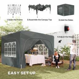OUTSUNNY 3 x 3(m) UPF50+ Pop Up Gazebo with Sides & Carry Bag, Dark Grey - Size: 3000mm x 3000mm - thumbnail 4
