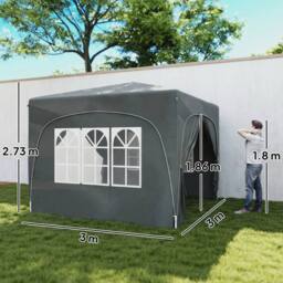 OUTSUNNY 3 x 3(m) UPF50+ Pop Up Gazebo with Sides & Carry Bag, Dark Grey - Size: 3000mm x 3000mm - thumbnail 3