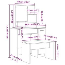 Berkfield Home Dressing Table Set Old Wood Engineered Wood in Brown - thumbnail 9