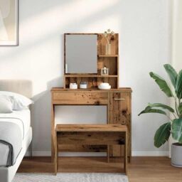 Berkfield Home Dressing Table Set Old Wood Engineered Wood in Brown - thumbnail 3