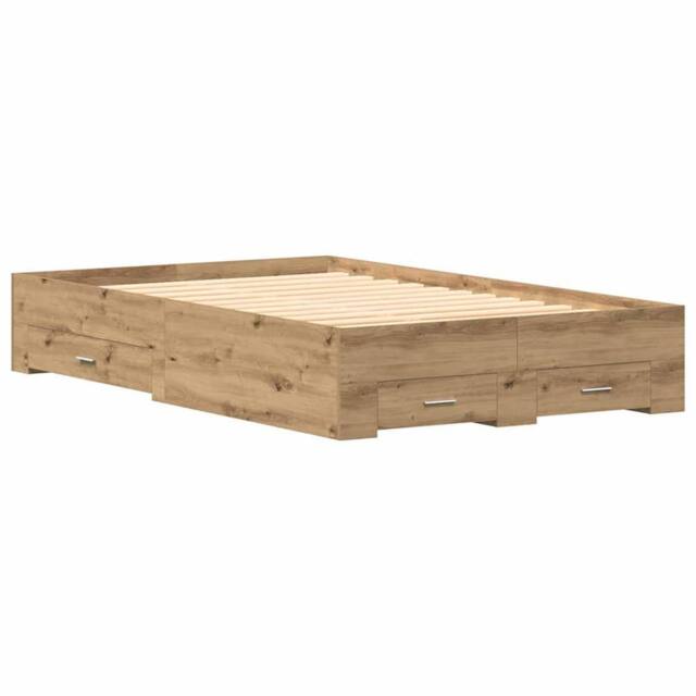 Berkfield Home Bed Frame with Drawers Artisan Oak 120x190 cm Engineered Wood in Brown - image 1