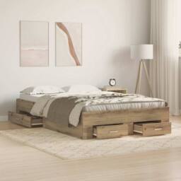 Berkfield Home Bed Frame with Drawers Artisan Oak 120x190 cm Engineered Wood in Brown - thumbnail 2