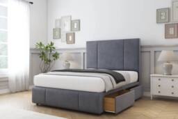 "Comfort Beds Arya Plush Divan Base 2 Drawers - 26"" Headboard-Footboard in Dark Grey - Size: Small Single" - thumbnail 1