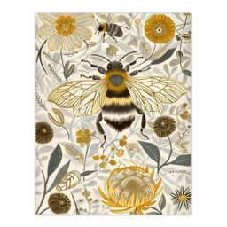 "Artery8 Honey Bee Flowers Bright Stylised Floral Design Wall Art Print in Yellow - Size: W24"" x H32""" - thumbnail 1