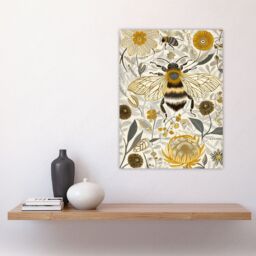 "Artery8 Honey Bee Flowers Bright Stylised Floral Design Wall Art Print in Yellow - Size: W24"" x H32""" - thumbnail 4