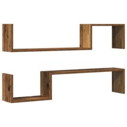 Berkfield Home Durable Wall Shelves 2 pcs Old Wood 100x15x20 cm Engineered Wood in Brown - Size: 100 x 15 x 20 cm - thumbnail 3