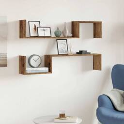 Berkfield Home Durable Wall Shelves 2 pcs Old Wood 100x15x20 cm Engineered Wood in Brown - Size: 100 x 15 x 20 cm - thumbnail 2