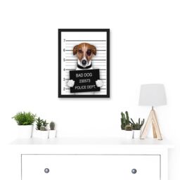 Artery8 Jack Russell Bad Dog Mugshot Police Photo Artwork Framed Wall Art Print A4 in Black - thumbnail 2