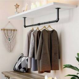 KORVIXA 51cm Wall Mounted Clothes Rail Metal Pipe Garment Coat Rack in Black - Size: 900mm - thumbnail 3