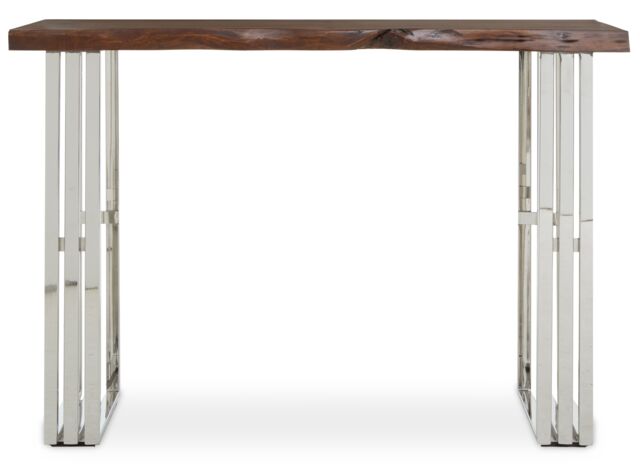 Orsina Natural & Silver Console Table, Wooden Top With Stainless Steel Loop Base, Modern Entryway Console - image 1