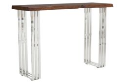 Orsina Natural & Silver Console Table, Wooden Top With Stainless Steel Loop Base, Modern Entryway Console - thumbnail 3