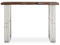 Orsina Natural & Silver Console Table, Wooden Top With Stainless Steel Loop Base, Modern Entryway Console - thumbnail 1