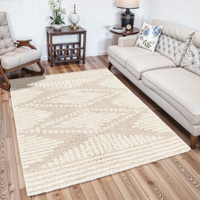 Livabliss Urban Shag-Modern Grey White Beige Cream Soft Plush Pile Living Bedroom Rug in Light Beige - Size: 200 cm x 290 cm - image 1