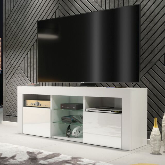 Creative Furniture TV Unit 145cm Modern - White with High Gloss Doors - image 1