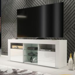 Creative Furniture TV Unit 145cm Modern - White with High Gloss Doors - thumbnail 1
