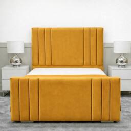 Living Comfort Bedz Canberra Plush Velvet Upholstered Bed Slatted Base - 48Inch Headboard in Mustard - Size: Single - thumbnail 2