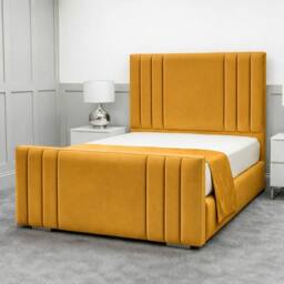 Living Comfort Bedz Canberra Plush Velvet Upholstered Bed Slatted Base - 48Inch Headboard in Mustard - Size: Single - thumbnail 1