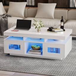 Matteo High Gloss White Coffee Table with LED Lights, USB & Storage - thumbnail 8
