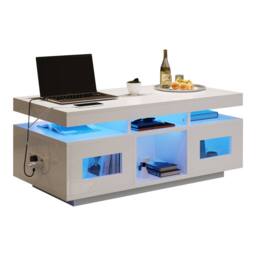 Matteo High Gloss White Coffee Table with LED Lights, USB & Storage - thumbnail 5