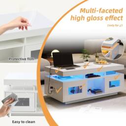 Matteo High Gloss White Coffee Table with LED Lights, USB & Storage - thumbnail 7