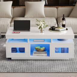 Matteo High Gloss White Coffee Table with LED Lights, USB & Storage - thumbnail 2