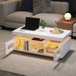 Matteo High Gloss White Coffee Table with LED Lights, USB & Storage - thumbnail 9