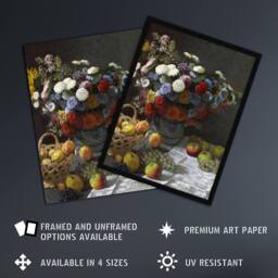 "Artery8 Still Life with Flowers & Fruit Monet Vintage Wall Art Print Poster - Size: W18"" x H24""" - thumbnail 2