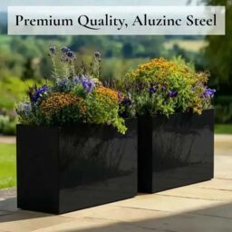 Access Garden Products 90cm Long Zinc Galvanised Polished Black 60cm Tall Trough Planter - thumbnail 7