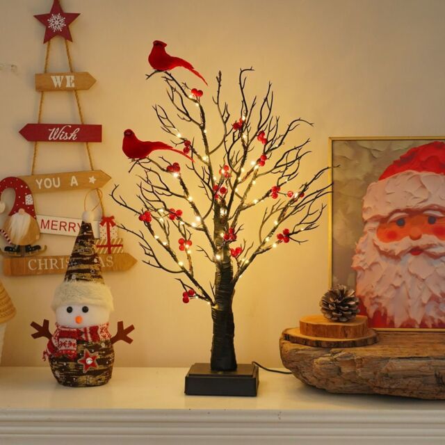 Smartbies Birch Twig Christmas Tree with Lights & Birds - Warm LED 60 Led Pre Lit Tree - USB or Battery Operated in Red - Size: 1 Pack - image 1