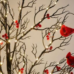 Smartbies Birch Twig Christmas Tree with Lights & Birds - Warm LED 60 Led Pre Lit Tree - USB or Battery Operated in Red - Size: 1 Pack - thumbnail 8